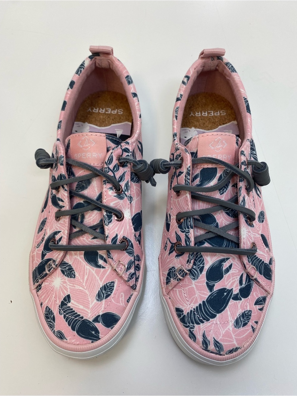 Sperry Mauve Canvas Sneakers with Cork Insole and Navy Graphic
